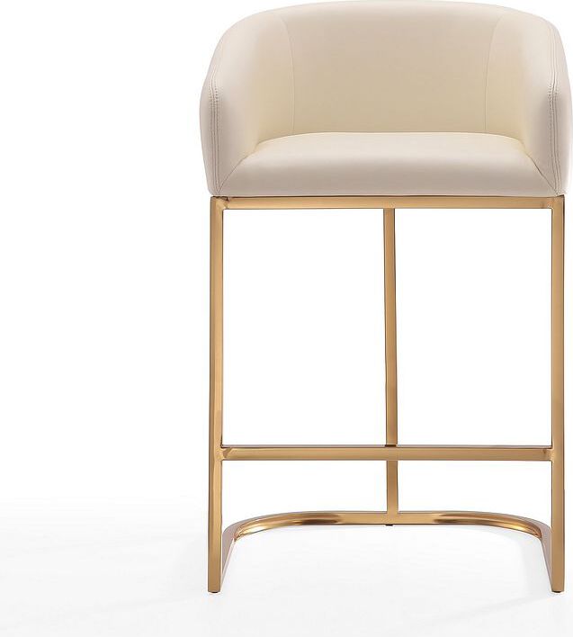 Manhattan Comfort Barstools - Louvre 36 in. Cream and Titanium Gold Stainless Steel Counter Height Bar Stool
