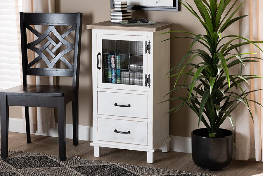 Wholesale Interiors Buffets & Cabinets - Faron Two-Tone Distressed White and Oak Brown Finished Wood 2-Drawer Storage Cabinet