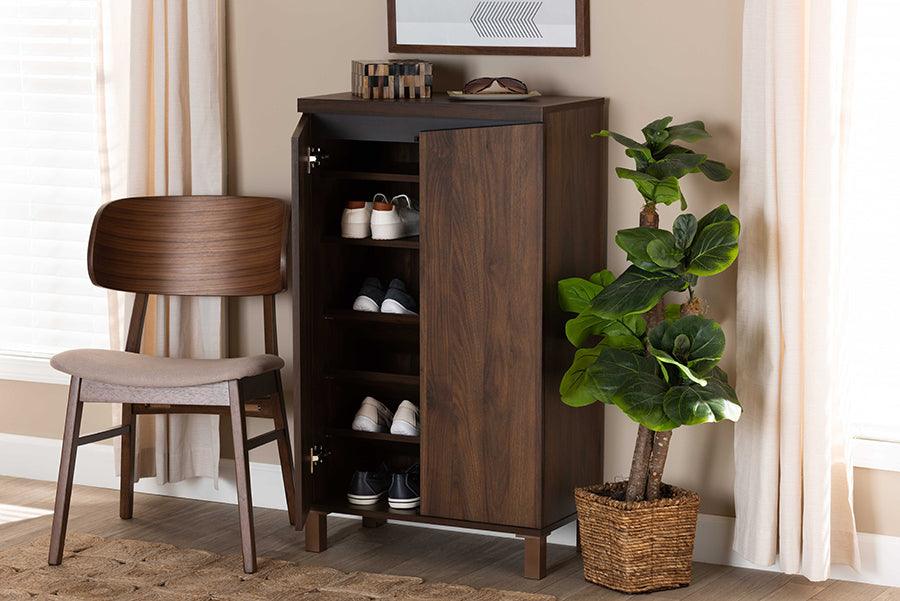 Wholesale Interiors Shoe Storage - Talon Two-Tone Walnut Brown and Dark Grey Finished Wood 2-Door Shoe Storage Cabinet