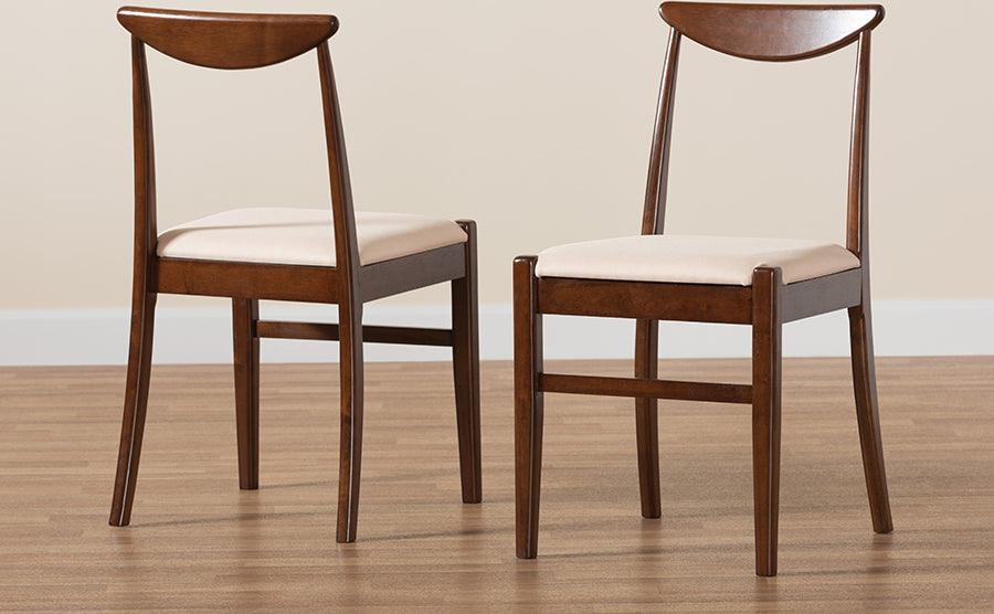 Wholesale Interiors Dining Chairs - Delphina Mid-Century Modern Cream Fabric And Brown Finished Wood 2-Piece Dining Chair Set