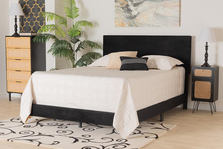 Wholesale Interiors Beds - Abberton Modern and Contemporary Black Velvet and Gold Metal Queen Size Panel Bed