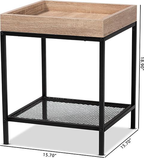 Wholesale Interiors Side & End Tables - Overton Modern Industrial Oak Brown Finished Wood and Black Metal End Table