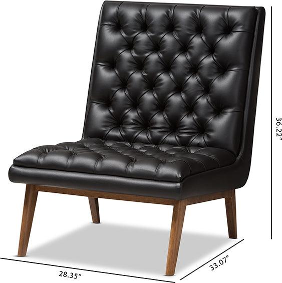 Wholesale Interiors Accent Chairs - Annetha Mid-Century Modern Black Faux Leather Walnut Wood Lounge Chair
