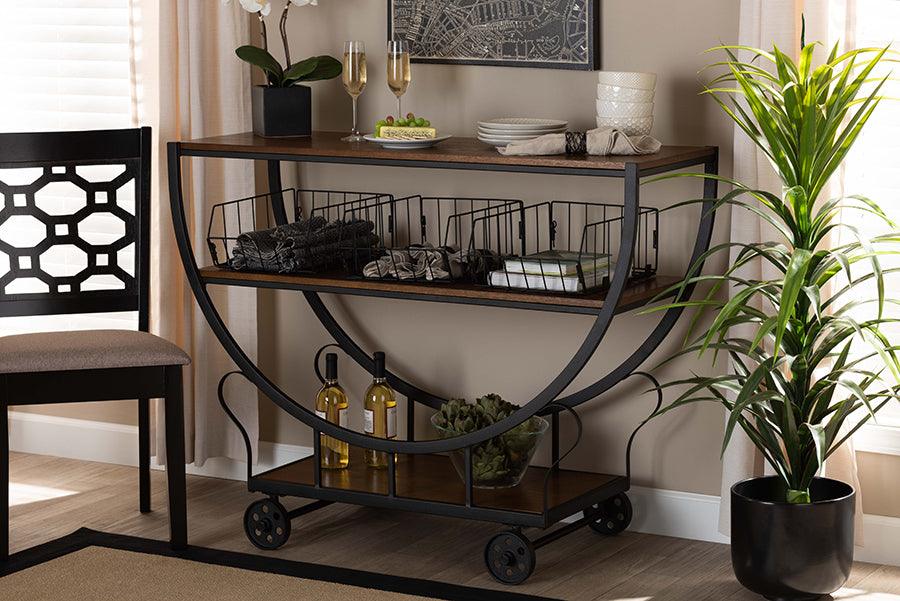 Wholesale Interiors Consoles - Frieda Walnut Brown Wood & Black Finished Metal Console Cart