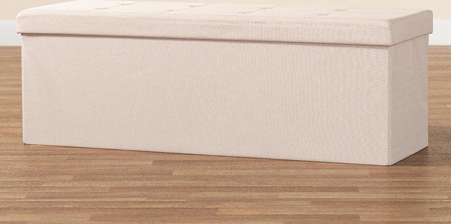 Wholesale Interiors Ottomans & Stools - Haide Modern and Contemporary Beige Fabric Upholstered Storage Ottoman