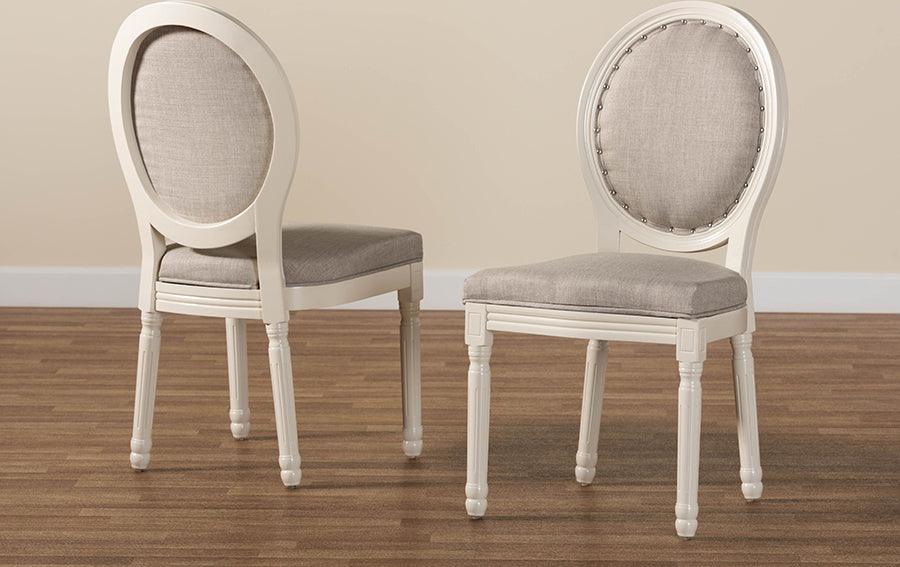 Wholesale Interiors Dining Chairs - Louis Traditional French Inspired Grey Fabric and White Wood 2-Piece Dining Chair Set