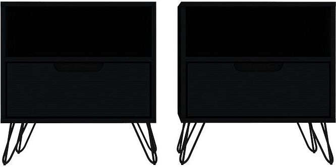 Manhattan Comfort Nightstands & Side Tables - Rockefeller 1-Drawer Black Nightstand (Set of 2)