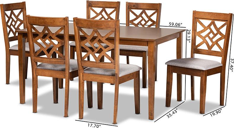 Wholesale Interiors Dining Sets - Nicolette Grey Fabric Upholstered and Walnut Brown Finished Wood 7-Piece Dining Set