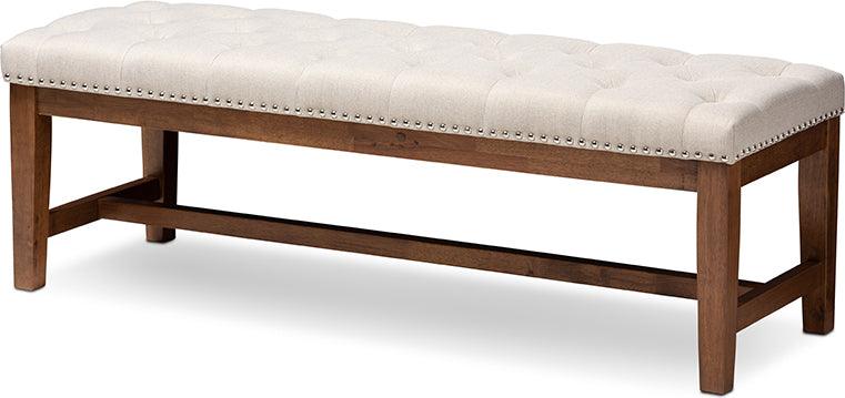 Wholesale Interiors Benches - Ainsley Contemporary Beige Fabric Upholstered Walnut Finished Solid Rubberwood Bench
