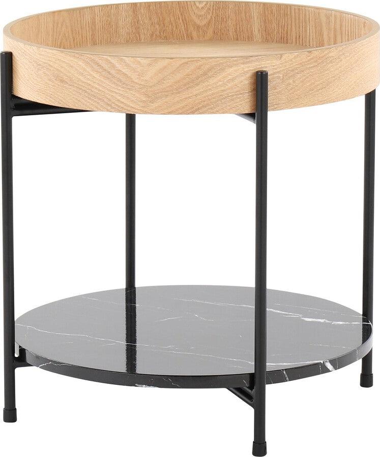 Lumisource Side & End Tables - Daniella Contemporary End Table In Black Metal & Natural Wood With Black Marble Accent