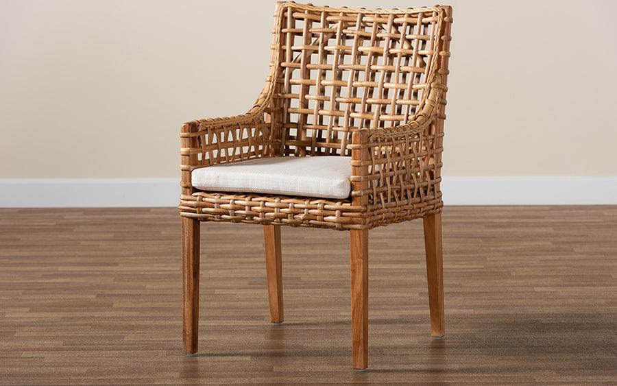 Wholesale Interiors Dining Chairs - Saoka Modern and Contemporary Natural Brown Finished Wood and Rattan Dining Chair