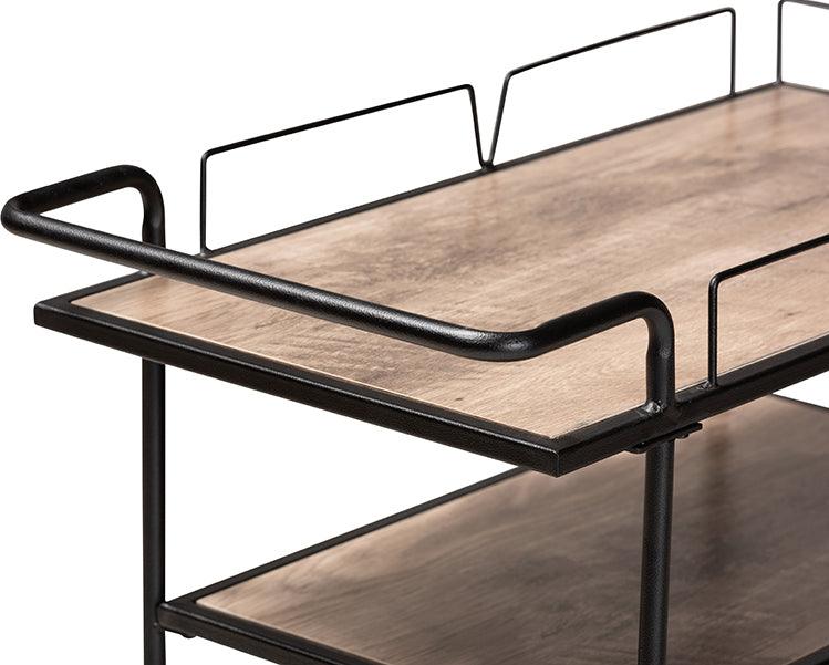 Wholesale Interiors Bar Units & Wine Cabinets - Huntley Modern Industrial Walnut Brown Finished Wood and Black Metal Mobile Wine Cart