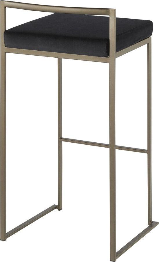 Lumisource Barstools - Fuji Industrial Stackable Barstool in Antique with Black Velvet Cushion - Set of 2