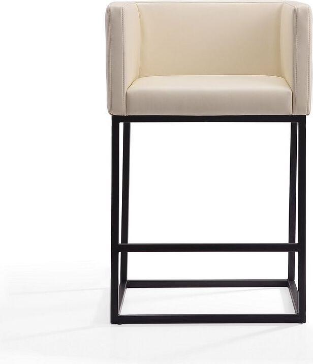 Manhattan Comfort Barstools - Embassy 34 in. Cream and Black Metal Counter Height Bar Stool (Set of 2)