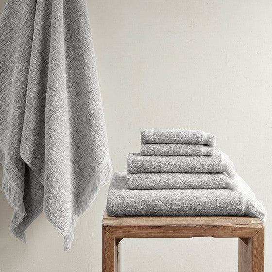 Olliix.com Bath Towels - Cotton Dobby Slub 6 Piece Towel Set Grey