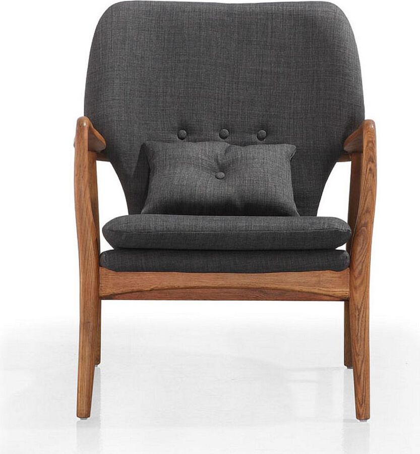 Manhattan Comfort Accent Chairs - Bradley Charcoal and Walnut Linen Weave Accent Chair (Set of 2)