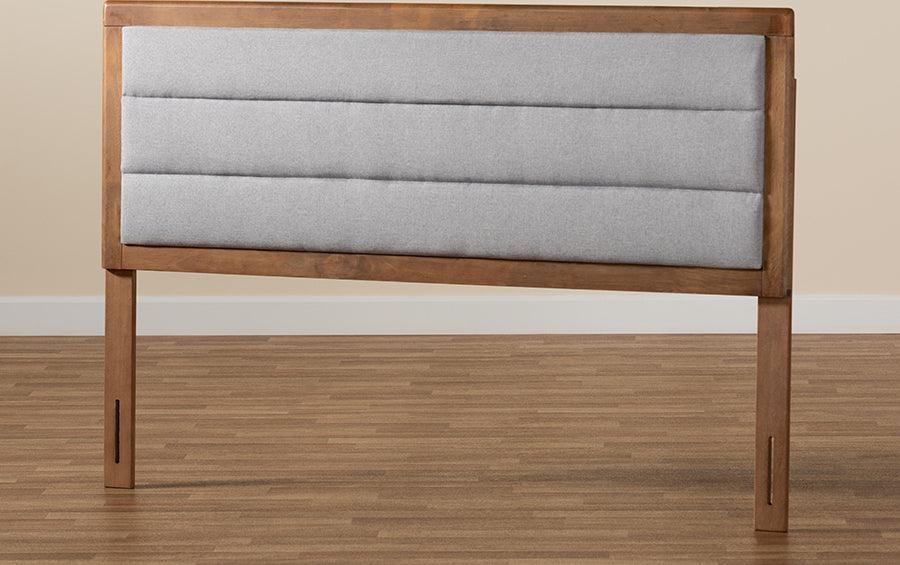 Wholesale Interiors Headboards - Dexter Light Grey Fabric Upholstered and Walnut Brown Finished Wood Full Size Headboard