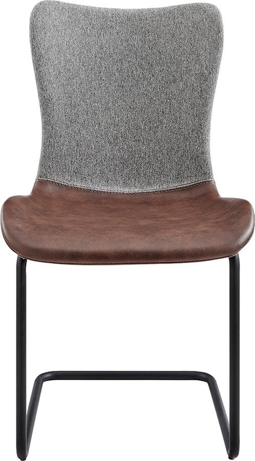 Euro Style Dining Chairs - Juni Side Chair in Gray Fabric and Light Brown Leatherette with Matte Black Base - Set of 2