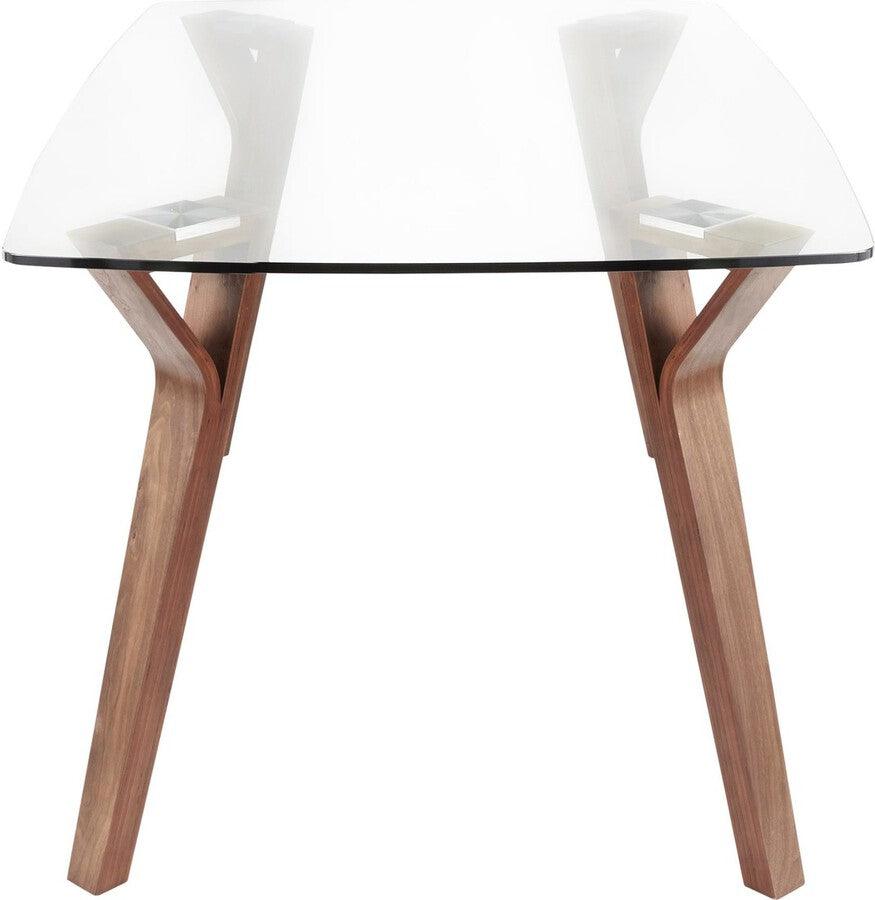 Lumisource Dining Tables - Folia Mid-Century Modern Dining Table in Walnut Wood with Clear Tempered Glass