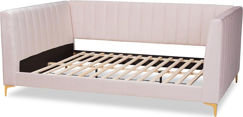 Wholesale Interiors Daybeds - Oksana Light Pink Velvet & Gold Finished Full Size Daybed