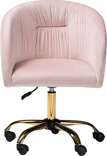 Wholesale Interiors Task Chairs - Ravenna Glam and Luxe Blush Pink Velvet Fabric and Gold Metal Swivel Office Chair