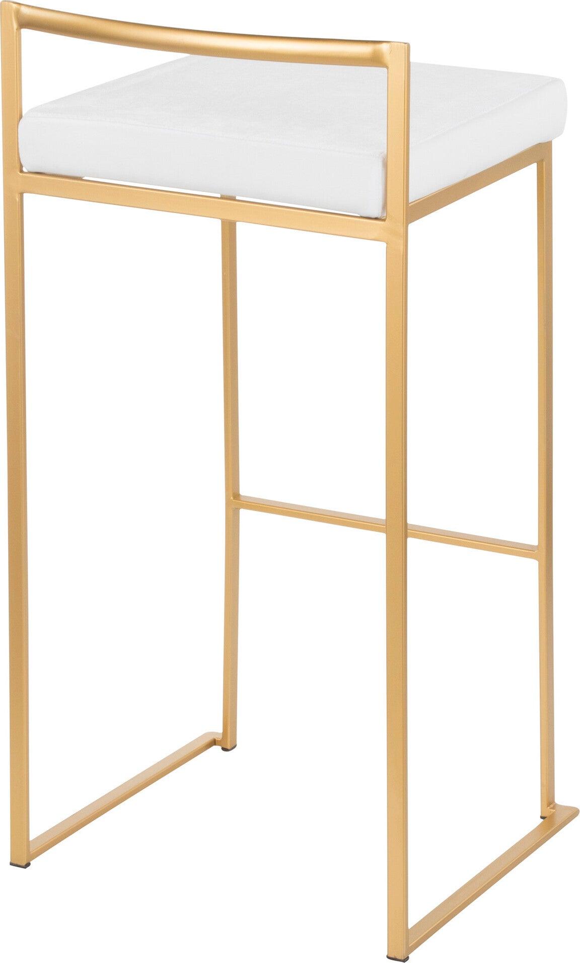 Lumisource Barstools - Fuji Contemporary-Glam Stackable Barstool in Gold with White Velvet Cushion (Set of 2)