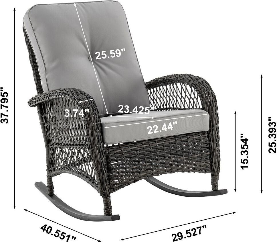 Manhattan Comfort Outdoor Chairs - Fruttuo Patio Rocking Chair with Grey Cushions