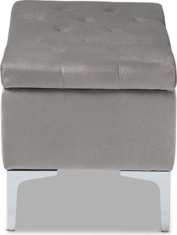 Wholesale Interiors Ottomans & Stools - Mabel Modern Transitional Grey Velvet Fabric Upholstered Silver Finished Storage Ottoman