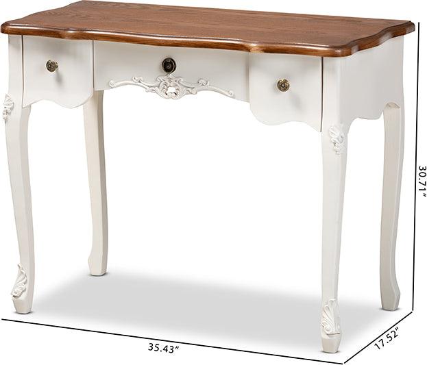 Wholesale Interiors Consoles - Sophie Classic French Country White and Brown Finished Small 3-Drawer Wood Console Table