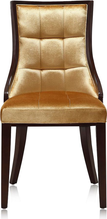 Manhattan Comfort Dining Chairs - Fifth Avenue Velvet Dining Chair (Set of Two) in Antique Gold and Walnut