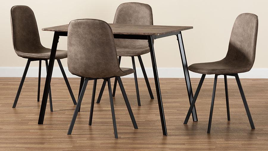 Wholesale Interiors Dining Sets - Filicia Modern Grey Faux Leather Effect Fabric Upholstered and Black Metal 5-Piece Dining Set