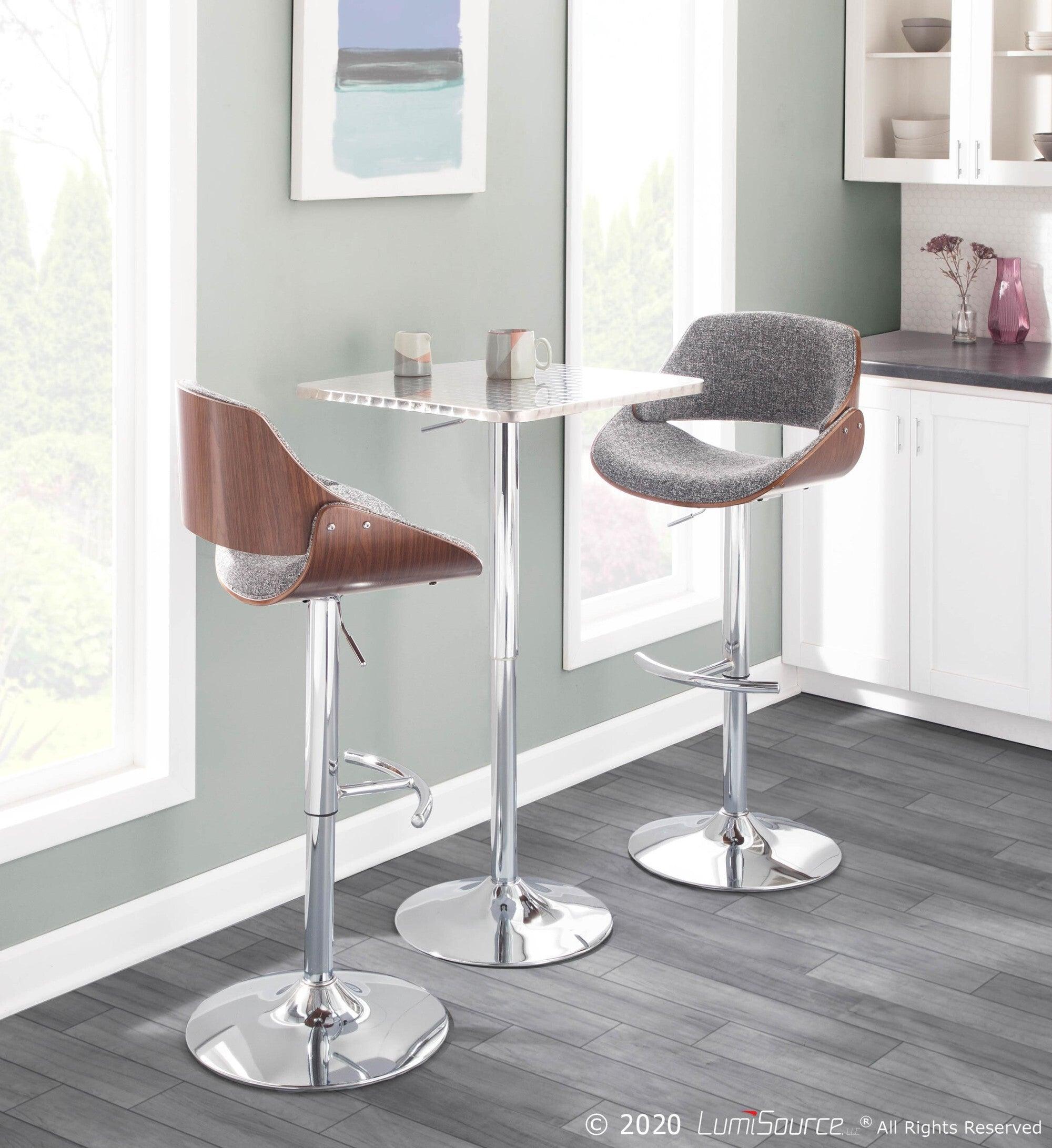 Lumisource Barstools - Fabrizzi Mid-Century Modern Adjustable Barstool with Swivel in Walnut and Grey