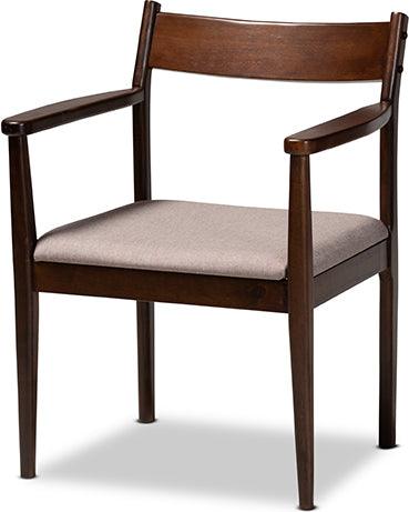 Wholesale Interiors Dining Sets - Coretta Mid-Century Modern Warm Grey Fabric and Dark Brown Finished Wood 5-Piece Dining Set