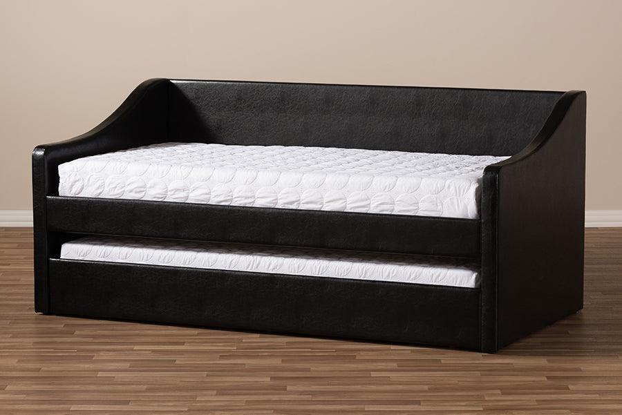 Wholesale Interiors Daybeds - Barnstorm Modern and Contemporary Black Faux Leather Upholstered Daybed with Guest Trundle Bed