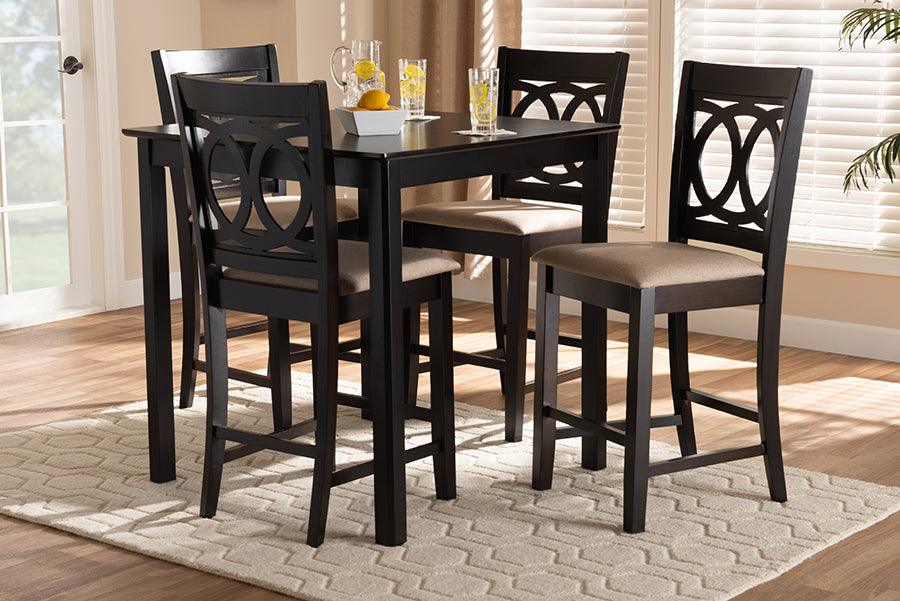 Wholesale Interiors Dining Sets - Lenoir Contemporary Sand Fabric Upholstered Brown Finished 5-Piece Wood Pub Set