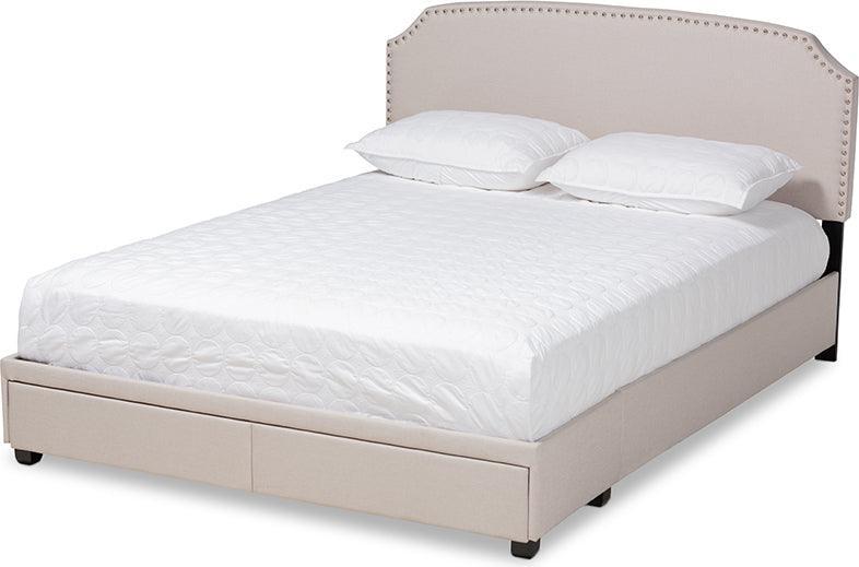 Wholesale Interiors Beds - Larese Beige Fabric Upholstered 2-Drawer Queen Size Platform Storage Bed