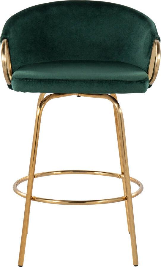 Lumisource Barstools - Claire /Glam Counter Stool In Gold Steel & Green Velvet (Set of 2)