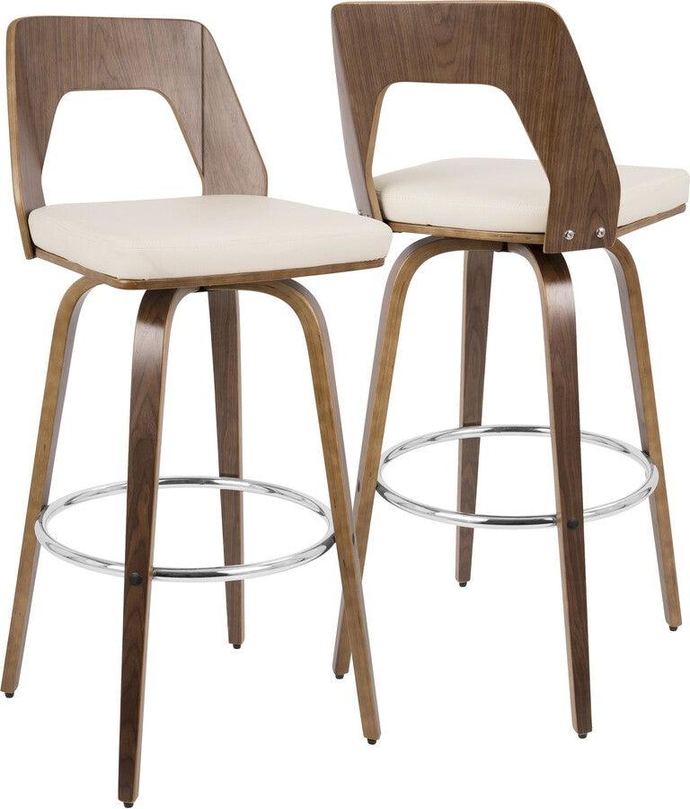 Lumisource Barstools - Trilogy 30" Fixed Height Barstool With Swivel In Walnut & Cream Faux Leather (Set of 2)
