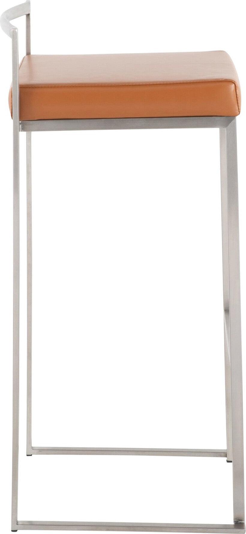 Lumisource Barstools - Fuji Stacker Barstool (Set of 2) Stainless Steel & Camel PU
