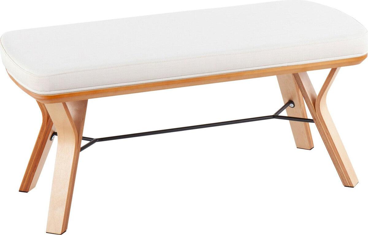 Lumisource Benches - Folia Mid-Century Modern Bench in Natural Wood and Cream Fabric
