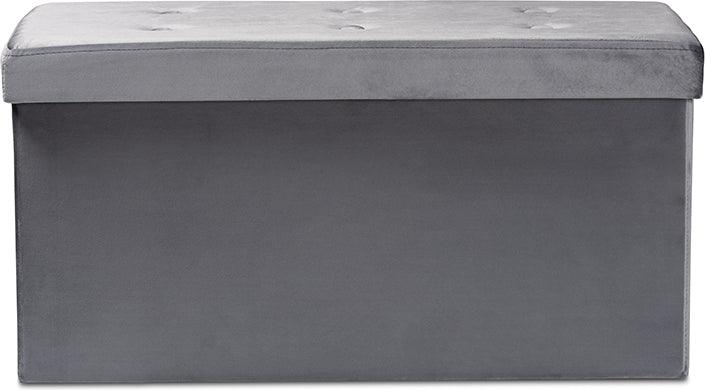 Wholesale Interiors Ottomans & Stools - Castel Modern and Contemporary Charcoal Velvet Wood Storage Ottoman