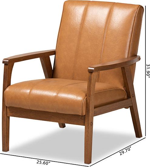 Wholesale Interiors Accent Chairs - Nikko Tan Faux Leather Upholstered and Walnut Brown finished Wood Lounge Chair