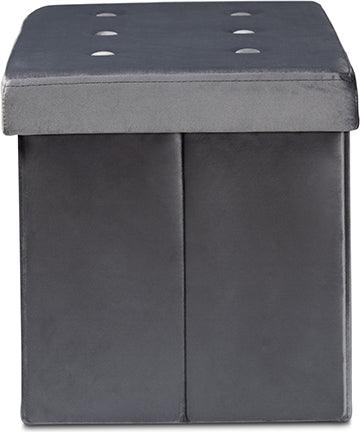 Wholesale Interiors Ottomans & Stools - Castel Modern and Contemporary Charcoal Velvet Wood Storage Ottoman
