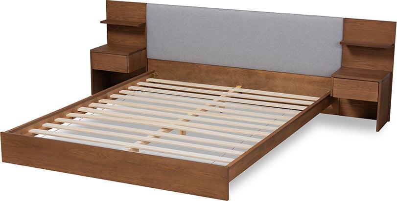 Wholesale Interiors Beds - Sami Queen Bed with Nightstand Light Gray & Walnut Brown