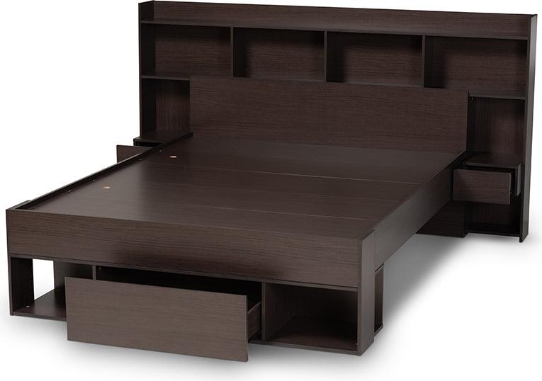 Wholesale Interiors Beds - Dexton Modern and Contemporary Dark Brown Wood Queen Size Platform Storage Bed
