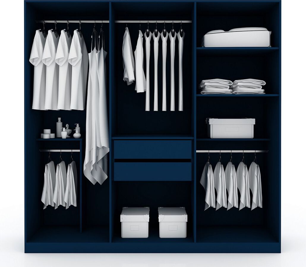 Manhattan Comfort Cabinets & Wardrobes - Gramercy Modern Freestanding Wardrobe Armoire Closet in Tatiana Midnight Blue