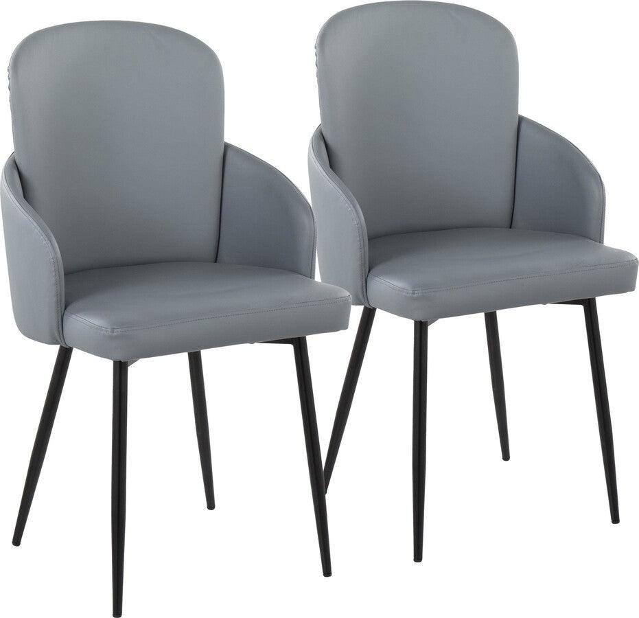 Lumisource Dining Chairs - Dahlia Contemporary Dining Chair In Black Metal & Grey Faux Leather With Chrome Accent (Set of 2)