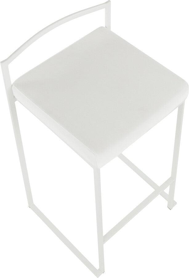 Lumisource Barstools - Fuji Contemporary Stackable Counter Stool in White with White Velvet Cushion - Set of 2