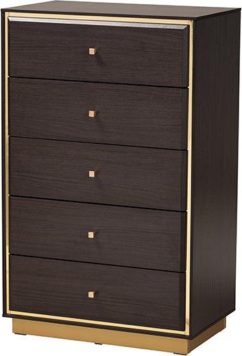 Wholesale Interiors Bedroom Sets - Cormac Dark Brown Finished Wood and Gold Metal 3-Piece Storage Set