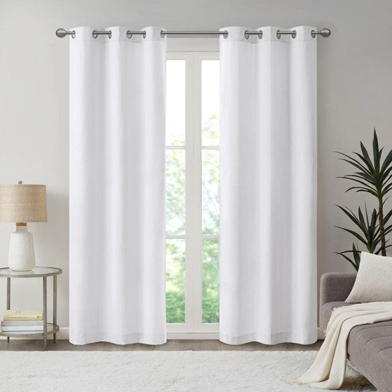 Olliix.com Curtains - Basketweave Room Darkening Curtain Panel Pair White
